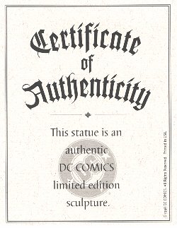 CERTIFICADO DE AUTENTICIDAD DE LA DC COMICS
